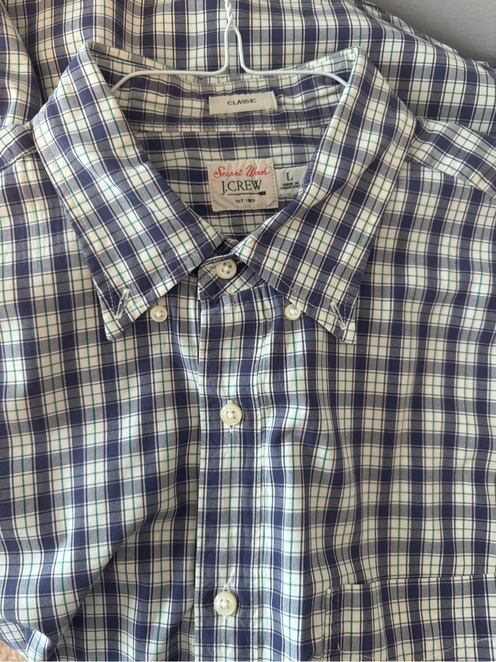 J. Crew Secret Wash Classic Fit Blue Plaid Button-Down Shirt